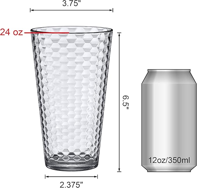 Amazing Abby - Snowflake - 24-Ounce Plastic Tumblers (Set of 8), Clear Reusable Plastic Cups, Stackable, BPA-Free, Shatter-Proof, Dishwasher-Safe