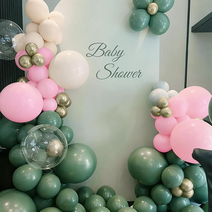 Sage Green Pink Balloon Arch Kit, 166Pcs Olive Green Blush Pink Metallic Gold White Sand Balloons Garland for Baby Shower Wedding Birthday Jungle Safari Woodland Party Decorations