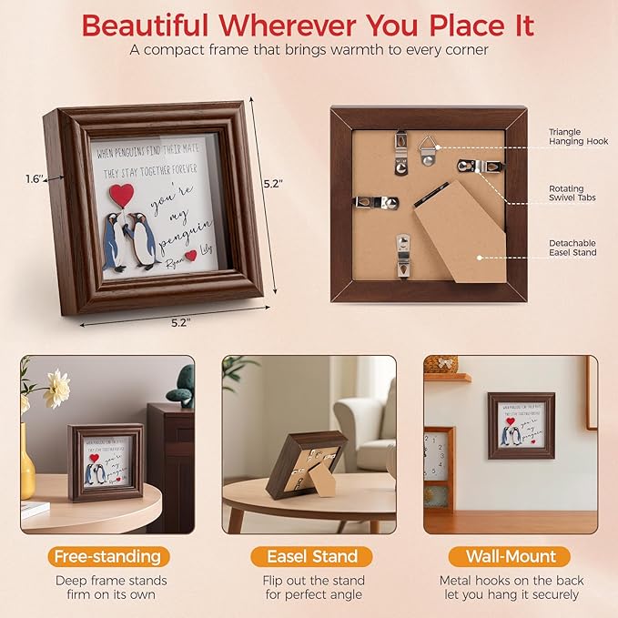 Valentine’s Day Gifts Shadow Box Frame – You Are My Penguin Gifts for Her Him, Cute Couple Gift, 3D Wooden Penguin Love Picture Frame, Anniversary Christmas Birthday Gift for Boyfriend Girlfriend (PenguinBN)
