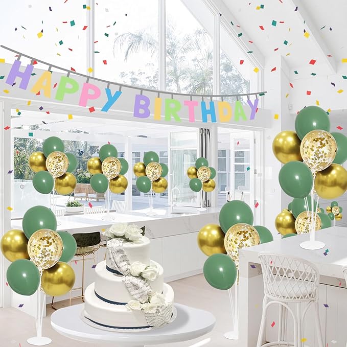 6 Set Balloon Stand with Green and Gold Balloons Centerpiece Table Decorations Birthday Woodland Baby Shower Bridal Shower St.Patrick's Day Easter Christmas New Years Decorations 2025