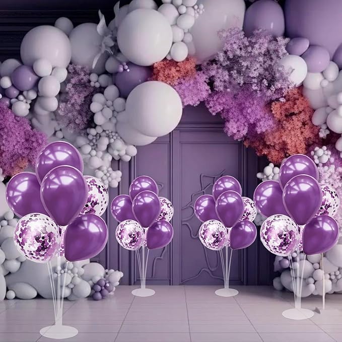 6 Set Balloon Stand with Purple Balloons Centerpiece Table Decorations Birthday Bridal Shower Wedding Mother's Day Retirement Thanksgiving Halloween New Years Decorations 2025