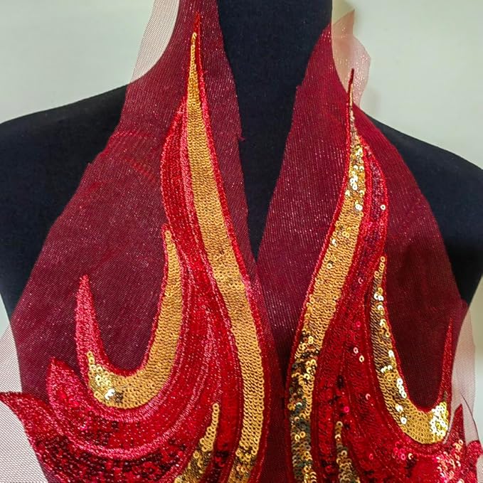 Sequin Embroidery Phoenix Tail Sticker Embroidery Cloth Sticker Stage Performance Costume Dress Decoration Accessories (red)