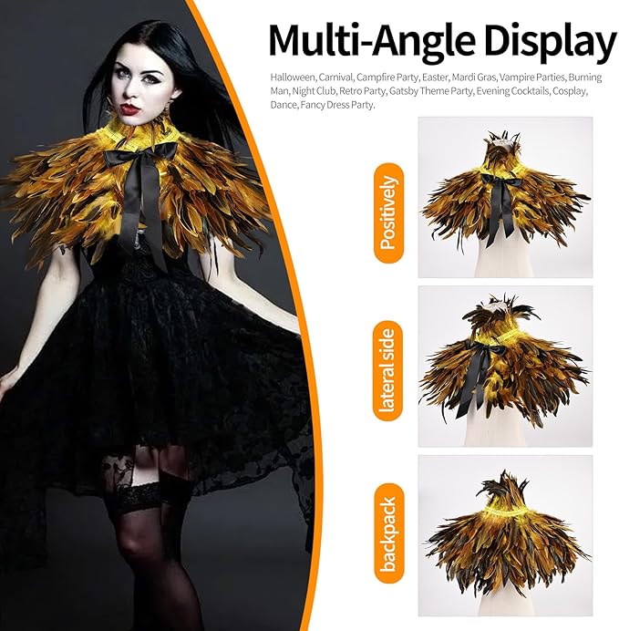 Gothic Natural Feather Shrug Feather Shawl Wrap Cape Victorian Collar for Halloween Cosplay Party Costume Accessories