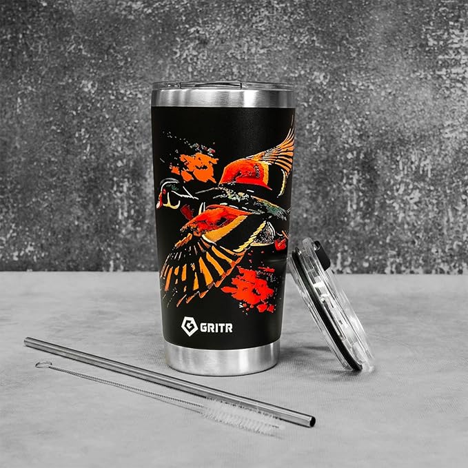 GRITR Stainless Steel Tumbler – 20oz/30oz, Insulated & Leakproof, Hot or Cold Drinks Anywhere, Travel Tumbler with Straw and Lids for Coffee, Water & Smoothies