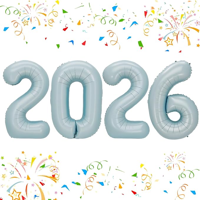 KALOR 42 Inch 2026 Pastel Blue Foil Mylar Number Balloons, Giant 2026 New Years Decorations for 2026 Happy New Year Eve and Graduations Party Supplies