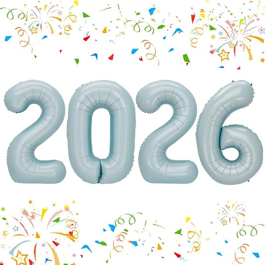 KALOR 42 Inch 2026 Pastel Blue Foil Mylar Number Balloons, Giant 2026 New Years Decorations for 2026 Happy New Year Eve and Graduations Party Supplies