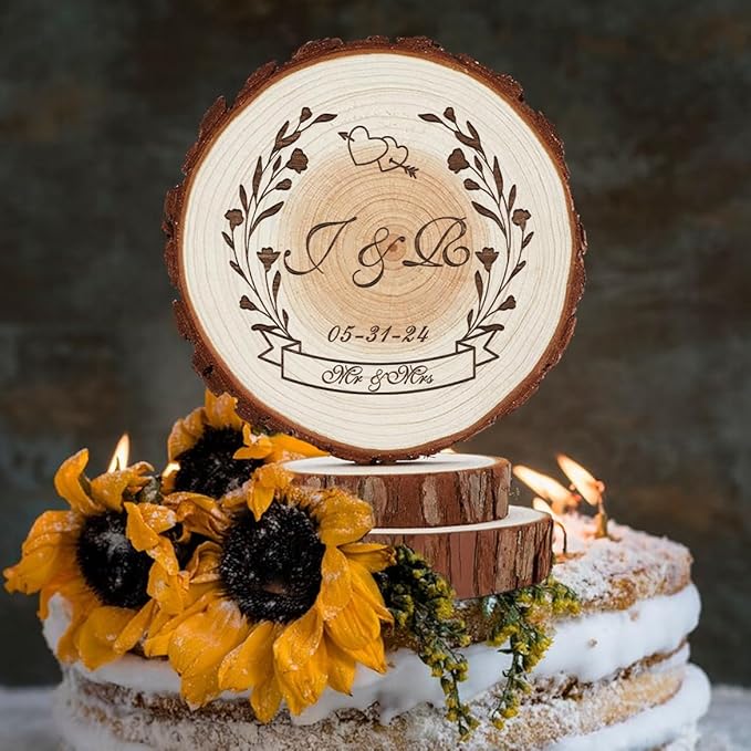 Rustic Wedding Cake Topper with Custom Initials Date Decoration Two Hearts Boho Cake Toppers Mr and Mrs Natural Wood Decor Chic Rustic Gifts for Couple Sweetheart Party Anniversary Birthday
