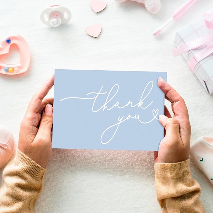 Teling 200 Set Thank You Cards with Envelopes Bulk, 6 x 4 Inch Blank Thank U Greeting Notes with Brown Kraft Envelopes Stickers Thankyou Card Set for Graduation Wedding Birthday Baby Shower(Blue)