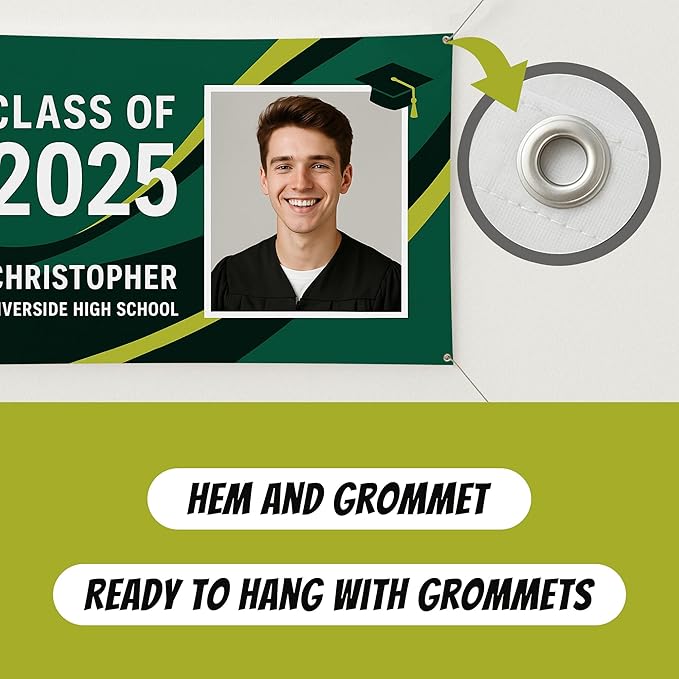 Custom Graduation Banner Class of 2025 with Photo and Name – Personalized Congrats Sign for High School or College Seniors – Indoor Outdoor Graduation Party Decoration