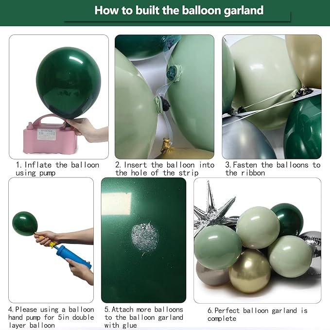 Emerald Green Gold Balloons Dark Green Silver Gold Balloon Arch Dusty Green Balloon Garland Kit for Birthday Wedding Anniversary Christmas New Year Party Decorations