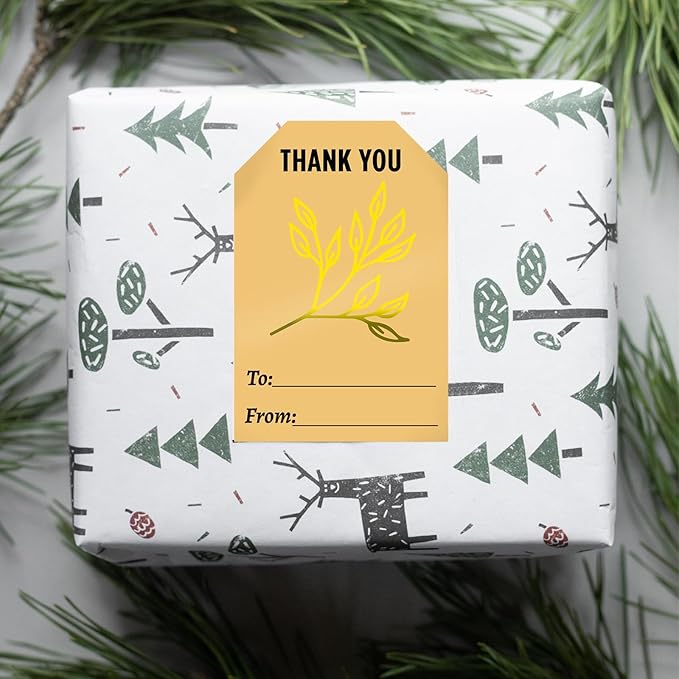 Thank You Stickers By Taeekiy.Gilding Kraft Paper Gift Thank You Stickers, Suitable for Christmas, New Year's Day, Birthdays, Weddings, Graduation Ceremonies, Business, Anniversaries,300 Pcs&2*3 Inch