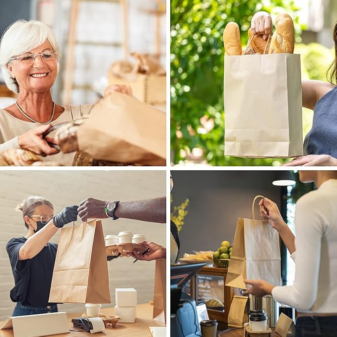PAICUIKE 70Pcs Large Brown Paper Bags with Handles, 13x7x13 Inch Gift Bags for Business, Shopping, Party, Wedding & Birthday | Natural Brown Kraft Bags for Retail, Merchandise & Events