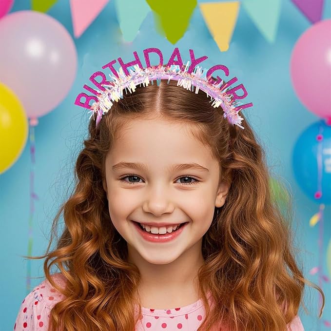 Jaciya Birthday Girl Glitter Headband for Women Girls Sparkling Purple Party Hair Accessories with Confetti Tinsel