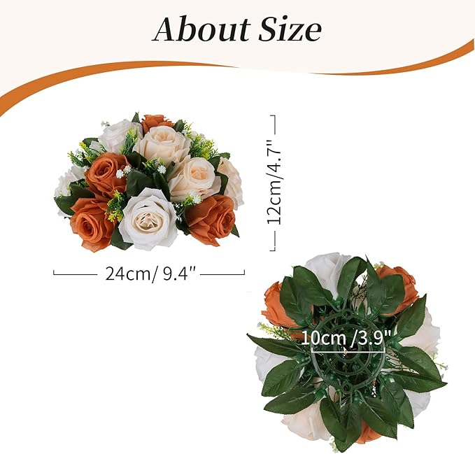 BLOSMON Flower Balls Wedding Centerpieces: 10 Pcs Terracotta Fake Rose Kissing Balls Table Decor - Fall Artificial Silk Bouquet with Base Floral Arrangements Home Party Room DIY Decorations