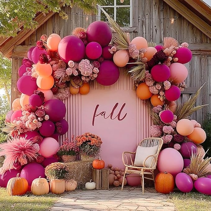 Hot Pink Balloon Arch Kit, Double Stuffed Dark Pink Peach Balloon Garland Fiesta Magenta Balloons Set for Birthday Bridal Shower Wedding Bachelorette Fall Thanksgiving Party Decorations