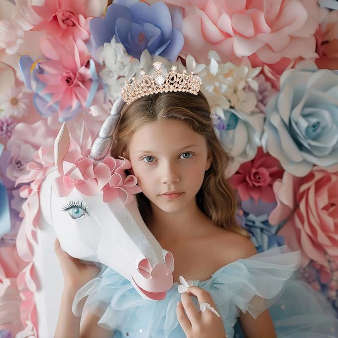 Schmoopy Tiara Crown for Women, Crystal Tiara for Bridal Prom Queen Birthday Birthday Party (B-Rose)