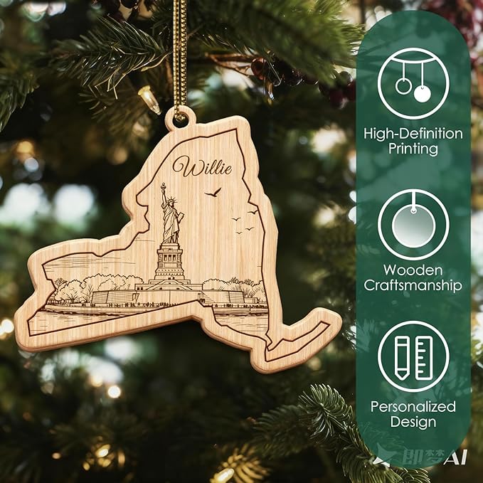 Personalized 50 States Christmas Ornament - Custom Name & Year, State Shape Tree Decoration, Unique Gift for Travel Lovers, New Home, Family Member