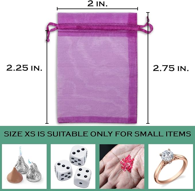 TheDisplayGuys 100-Pack XS 2 x 2 3/4" Hot Pink Sheer Organza Gift Bags with Drawstring, Jewelry Candy Treat Wedding Party Favors Mesh Pouch