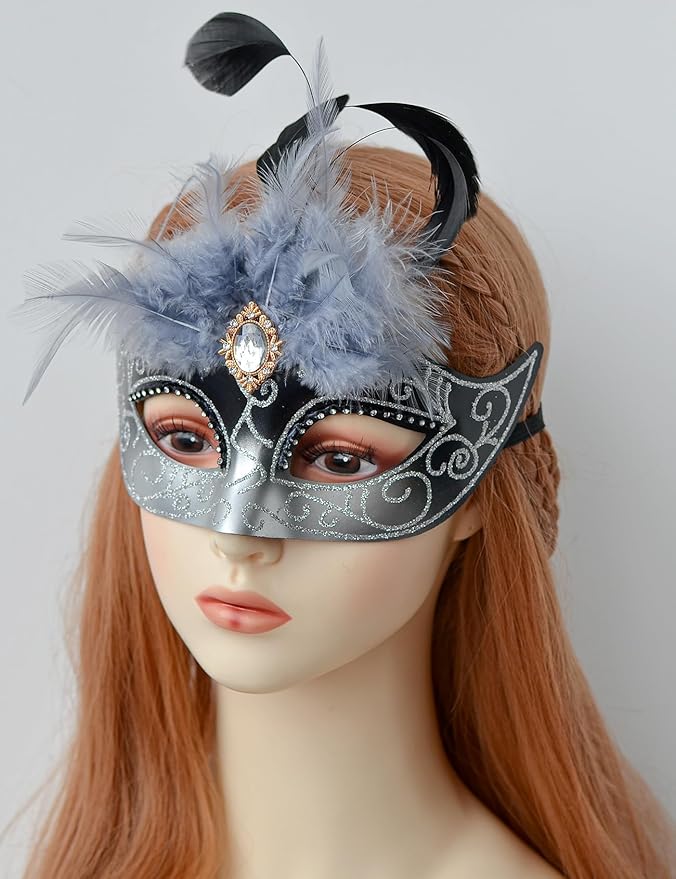 2025 Masquerade Mask for Women with Feathers - Venetian Masquerade Mask for Carnival Ball, Mardi Gras, Prom