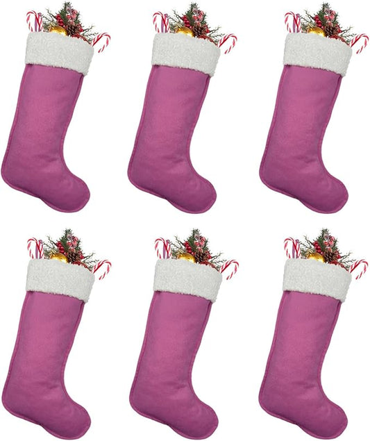 Christmas Stockings for Family Holiday Decorations and Xmas Tree Fireplace (6, Pink-Grain-Large)
