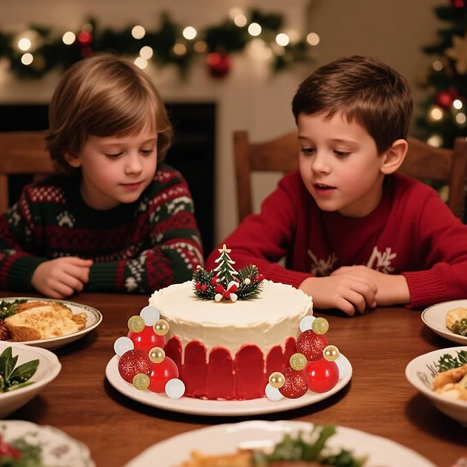 BEISHIDA 40 pcs Foam Ball Shaped Cake Toppers with Sticks Perfect for Birthday Party Baby Shower Christmas Party Decor Wedding Anniversary Chinese New Year(Red, Gold, White)