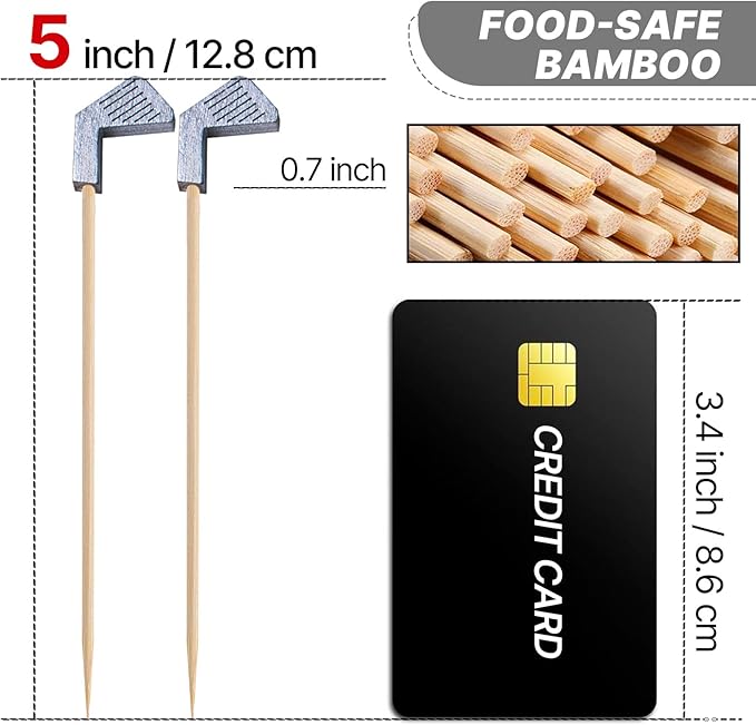 PuTwo Golf Cocktail Picks 4.7 Inch 100pcs Bamboo Fancy Skewers Toothpicks for Appetizers Food Drink Fruit Sandwich BBQ Golf Theme Cocktail Party Charcuterie Boards Accessories Party Supplies