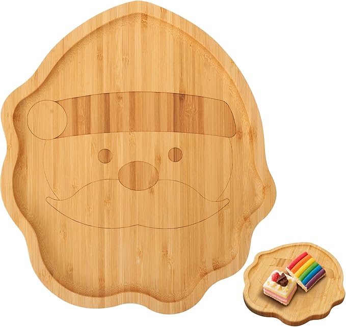 Christmas Serving Tray, Santa Claus Shape Charcuterie Board, Bamboo Serving Platter Dish for Holiday Party Food Tray for Cheese Snack Fruit 10 x 8.7 x 0.6 Inches