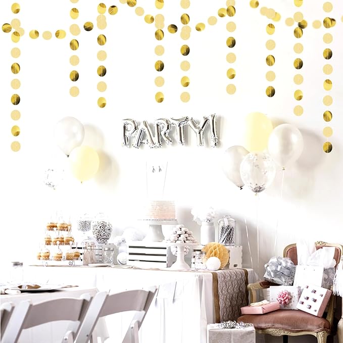 Champagne Gold Engagement Party-Decorations Paper-Garland - 52ft Glitter Wedding Hanging Streamers Banner,Bachelorette Bridal Shower Birthday Christmas Housewarming Backdrop Decor Burgleda