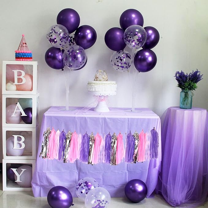 Purple Balloon Stand Centerpiece Table Decorations for Birthday Bridal Shower Wedding Engagement Mother's Day Graduation Halloween Party Decorations(Purple set4)