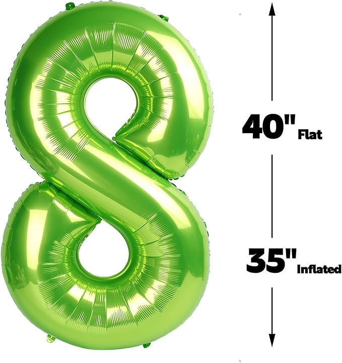 Helium Foil Light Green Number 8 Balloon 40 Inch, Mylar Eight Numbers 8 18 28 38 48 58 80 88 Birthday Balloons, Light Green Women Men Anniversary Graduations Party Supplies