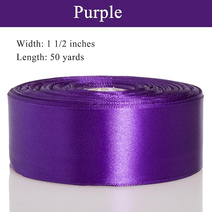 1 1/2 Inch Purple Solid Satin Ribbon, 50 Yards Craft Fabric Ribbon for Gift Wrapping Floral Bouquets Wedding Party Decoration