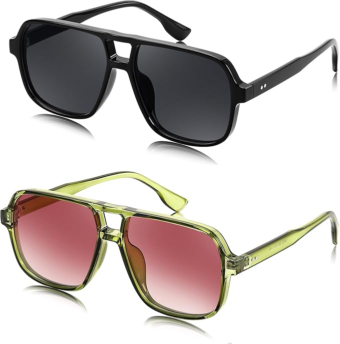 FEISEDY Retro Square Aviator Sunglasses Women Men 70s Vintage Trendy Plastic Frame Sun Glasses B4158