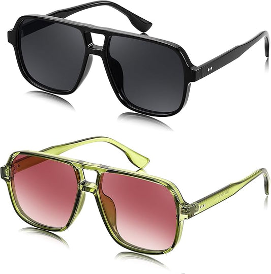 FEISEDY Retro Square Aviator Sunglasses Women Men 70s Vintage Trendy Plastic Frame Sun Glasses B4158