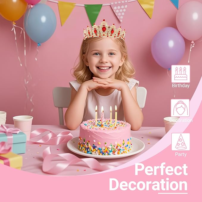 Tiara Crown for Women, Headband Hair Accessories for Birthday Wedding Party Costume Red