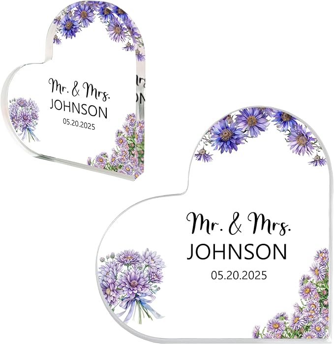 Custom Wedding Heart Acrylic Plaque,Mr & Mrs Cake Topper,Personalized Wedding Keepsake/Gift/Sign (Style 4)