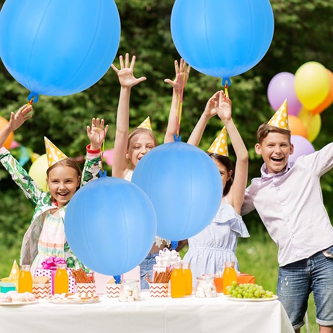 24 Pcs Blue Punch Balloons Bounce with Rubber Band Handle Punching Balloon Heavy Duty for Birthday party favors, Kids (Blue)
