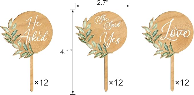 36 PCS Engagement Party Cupcake Toppers She Said Yes Cake Cupcake Decorations in Wood