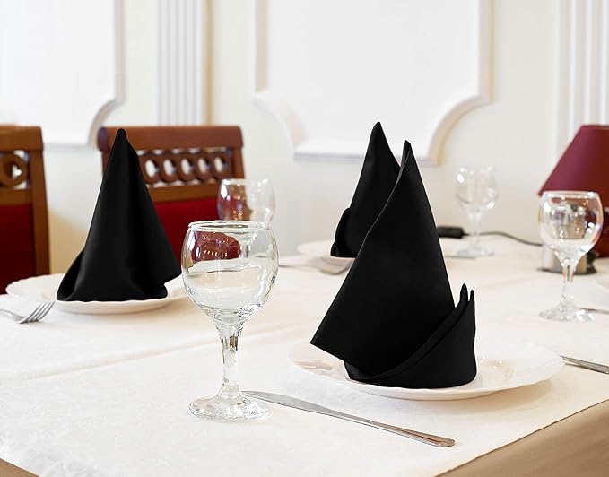Utopia Kitchen Black Cloth Napkins [12 Pack, 20x20 Inch] Absorbent Cotton Blend Washable and Reusable for Dinner, Restaurant, Lunch, Wedding and Hotel