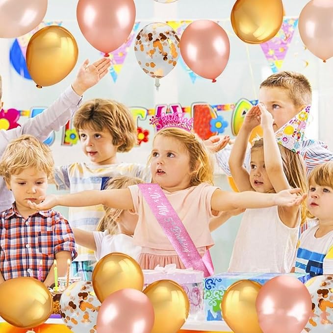 VELSCRUN 2nd 3rd 4-9th Birthday Princess Headband Pink Tiara Crown for Girls It's My Birthday Sash Party Decorations Gifts