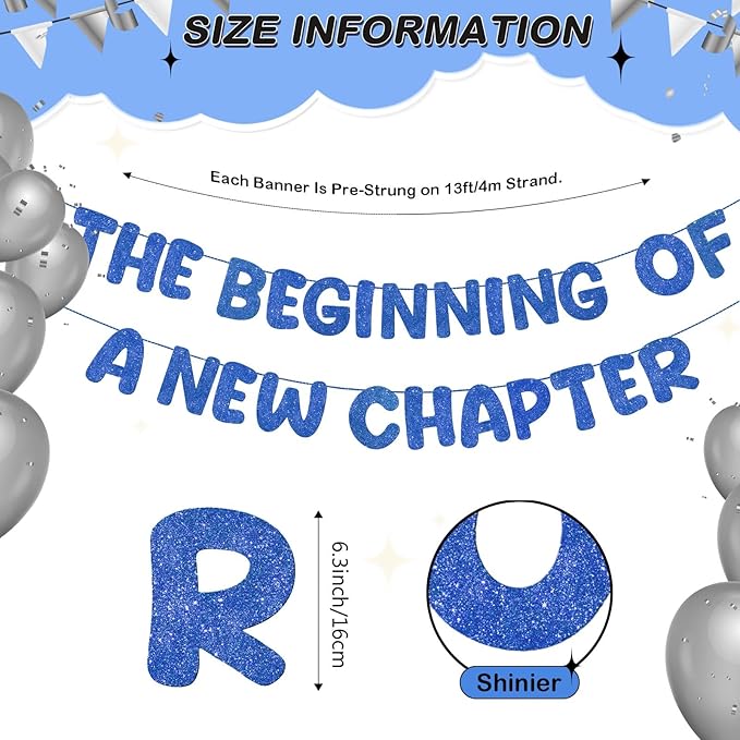 Fulmoon Pre Strung the Beginning of a New Chapter Banner, Glitter Graduation Party Decorations, Happy Retirement Supplies, Going Away Farewell New Home Job Change Party Sign Garland(Navy Blue)