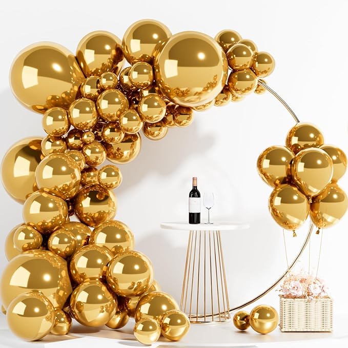 Labeol Metallic Gold Balloons Different Sizes 139PCS 18/12/10/5 Inch Chrome Gold Balloon Garland Arch Kit Quality Latex Balloons Gold Decorations for Wedding Party Birthday Graduation Baby Shower