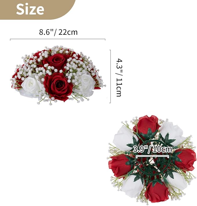 NUPTIO Babys Breath Artificial Flowers: 10 Pcs 8.6 inch Diameter Crimson Rose Ball Fake Arrangement Bouquet for Wedding Centerpiece Event Party Tables Decorations