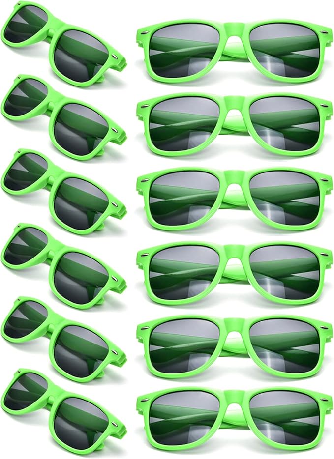 12 Pack Neon Colors Sunglasses Classic Retro Party Favors Sunglasses for Unisex Adult