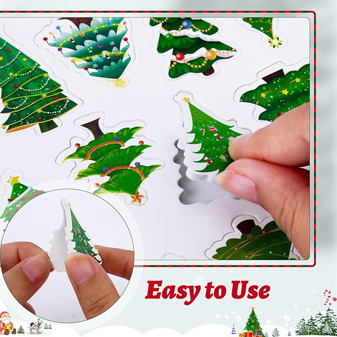 JULBEAR Christmas Tree Foam Stickers, 300 Pcs Bulk Self-Adhesive Christmas Tree Stickers for Arts Crafts Winter Christmas Xmas Tree Theme Party Favors Decoration Envelope Home DIY Supplies