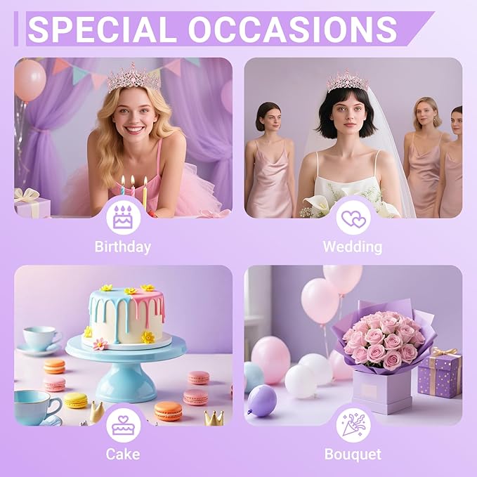 Tiara Crown for Women, Queen Tiara for Birthday Prom Bridal Party Custome Pink