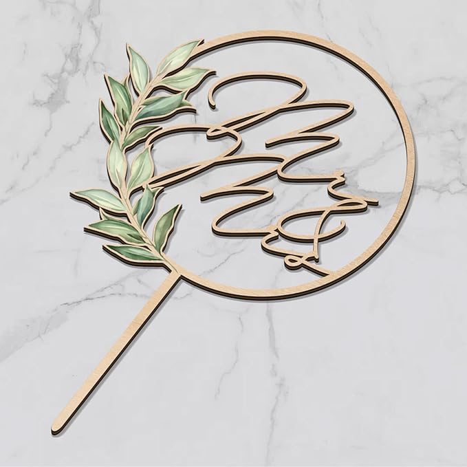 Mr & Mrs Cake Topper in Wood Greeny Wedding Cake Topper Decoration