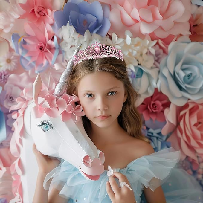 Schmoopy Tiara Crown for Women, Crystal Tiara for Bridal Prom Queen Birthday Birthday Party(A-Pink)