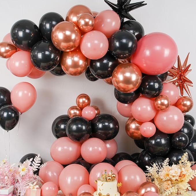 Dusty Pink and Black Balloon Arch,Balloon Garland with Star Foil Rose Gold Balloons for Birthday Wedding Bachelorette Party Decorations
