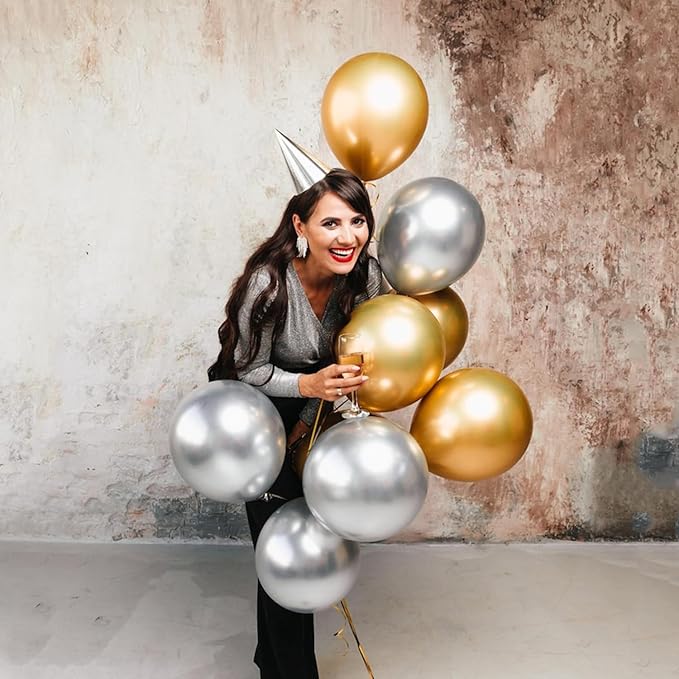 Metallic Silver Balloons 145 pcs Silver Decor Different Sizes of 18 12 10 5 Inch Chrome Balloons for Balloon Garland Arch as Wedding Graduation Anniversary Party Decorations