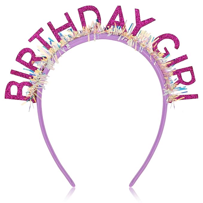 Jaciya Birthday Girl Glitter Headband for Women Girls Sparkling Purple Party Hair Accessories with Confetti Tinsel